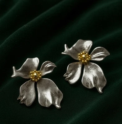 Pendientes Flor Zara Pétalo Oro Tachuela Cuelga Irregular Plata Boho De Colección Foto 1 de 4