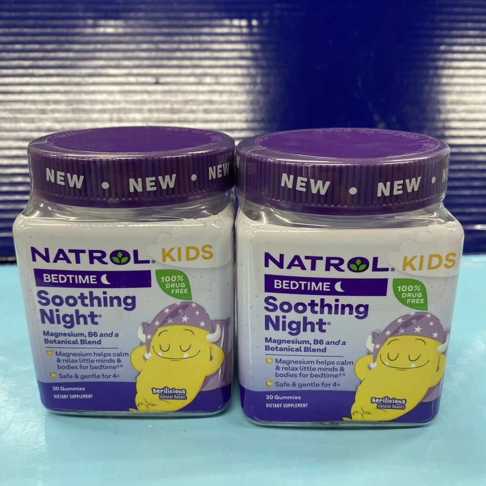 2 X Natrol Kids Успокаивающие Ночные Безопасные и Нежные - 30 Жевательных резинок каждая - Изображение 1 из 4