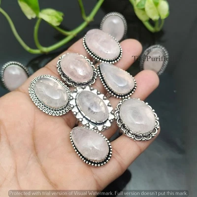 Anéis hippie ~ lindos anéis de quartzo rosa folheados a prata esterlina feitos à mão joias - Imagem 1 de 4