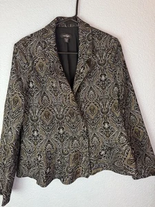 Lord & Taylor Blazer Womens 10 Jacquard Paisley Button Up Gold Black Elegant Jac - Picture 1 of 9