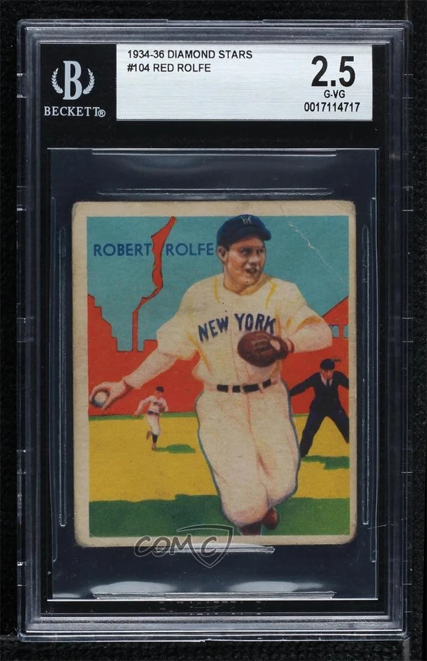 1934-36 National Chicle Diamond Stars R327 Red Rolfe Robert Rolfe #104 BGS 2.5 - Image 1 of 2