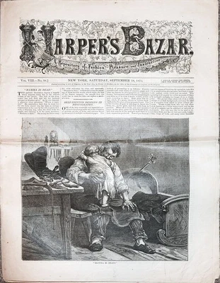 -Rare- 1875 -HARPER'S BAZAR- Vintage 9/18 Women's FASHION Magazine - Bazaar - Image 1 of 2