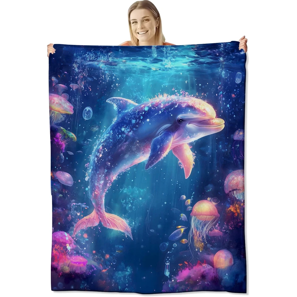 Dolphin Blanket for Kids Adults, Dolphin Gifts Flannel Throw Blanket, Dolphin... - Image 1 of 4
