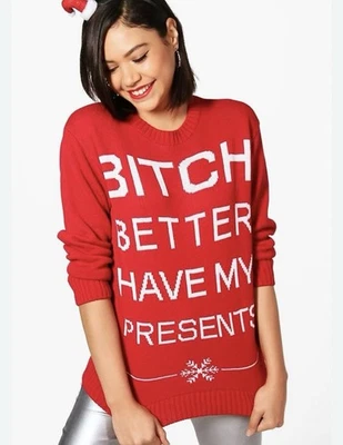 Christmas Sweater Funny Ugly Jumper Crewneck Better Have My Presents Sz M/L - Image 1 of 4