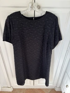 LOFT DRESS SOLID FLOWER BLACK PRINT SZ L - Picture 1 of 8