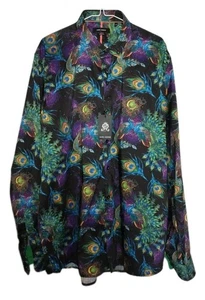 Guide London Stretch Shirt Multi Colour Peacock Paisley Long Sleeve 2XL NEW Tags - Picture 1 of 9