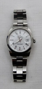 Mens Rolex Date 15000 Stainless Steel Watch Oyster Band White & Black Roman Dial - Picture 1 of 8