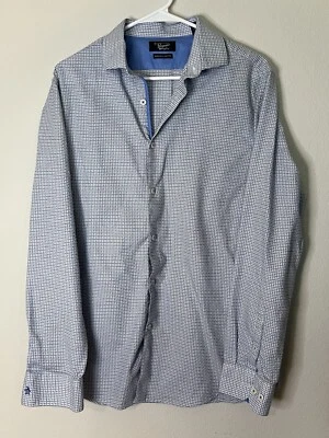 Camisa masculina manga longa com botão geométrico azul 16 34/35 Penguin by Munsingwear - Imagem 1 de 4