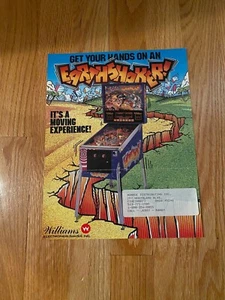 Williams Earthshaker Flipper Maschine Flyer, 1989 Neu aus altem Lagerbestand - Bild 1 von 2