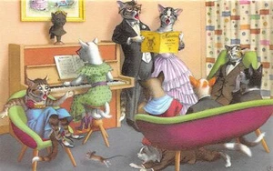 Postal de recital de piano G91/Gatos vestidos Alfred Mainzer c1940 lecciones25 - Imagen 1 de 4