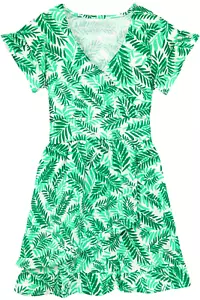 Women's Dress - Green Palm Leaf Printed Dress - Mini Dress - Cotton - 2XL - Picture 1 of 3