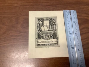 Original BOOKPLATE - ex libris Gladys Miller BRADY w books, window - Picture 1 of 2