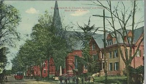 POSTKARTE - ST FRANCIS R.C. KIRCHE, SCHULE & PFARRHAUS, NEW HAVEN, CONN-UNBENUTZT - Bild 1 von 1