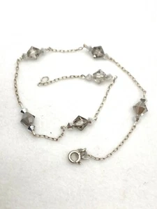 Sterling Silver .925 Grey Swarovski Crystal 10" Anklet Ankle Bracelet - Picture 1 of 8