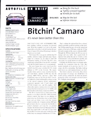 1999 Chevrolet Camaro Z28 Original Car Review Report Print Article J972 Foto 1 de 2