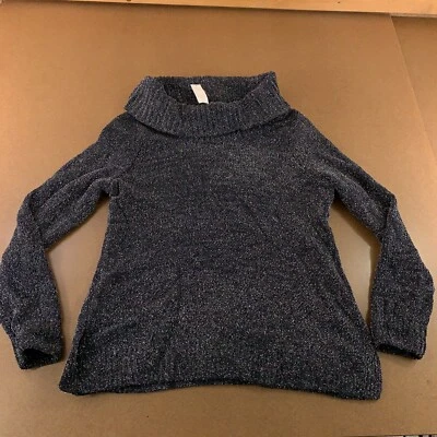 WHBM Womens Size XL Black Silver Shimmer Chenile Cowl Neck Pullover Sweater NWT - Image 1 of 4