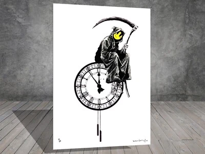 Banksy Grin Reaper  Graffiti CANVAS STREET ART WORK WALL  1063 - Image 1 of 4