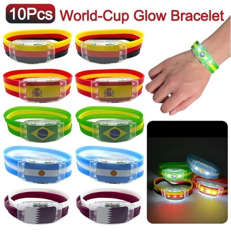 10PCS  2022 Qatar World Cup National LED Cheering Bracelet Watch Football Team Cover