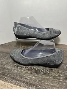 Kim Rogers “Findy” Sz 10 Sparkling Metallic Pewter Silver Glitter Shimmer Flats - Picture 1 of 16