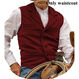 Mens Vest Vintage Formal Notch Lapel Retro Vest Herringbone Tweed Waistcoat ⇗ - Picture 1 of 16