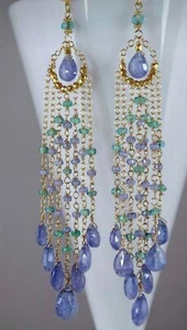 Pendientes colgantes de plata de ley 925 con piedras preciosas de tanzanita y apatita joyería g88 - Imagen 1 de 12