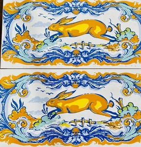 3 Azulejos Vintage, Español "Talavera de la Reina" Maiolica Mayólica Conejo Amarillo - Imagen 1 de 7