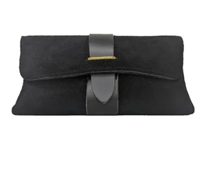 Vintage 1960s Black Shag Suede Wallet – Brass Buckle, Vinyl Pockets, 7" Long - Bild 1 von 9