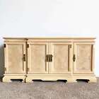 Chinoserie Wooden Credenza With Brass Handles And Burl Doors