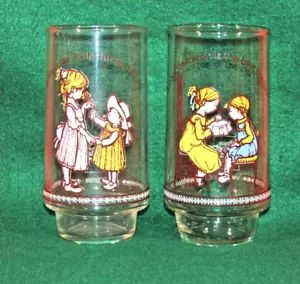 2 Vintage Holly Hobbie Happy Talk Coca Cola 12 Unzen Getränk Glas Amerikanischer Gruß - Bild 1 von 17