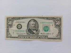 1985 $50 Fifty Dollar Bill Federal Reserve Note, US Serial # G03404502B - Picture 1 of 2
