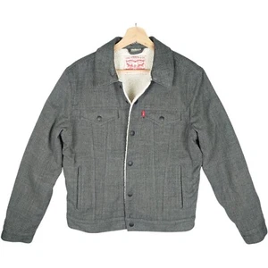 Levis x Outerknown Gray Sherpa Lined Snap Button Front Trucker Jacket Men's S - Picture 1 of 7