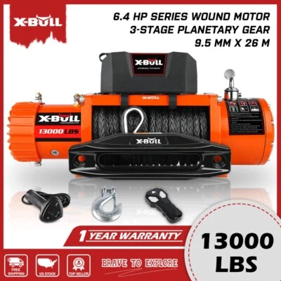 X-BULL 13000LBS Electric Winch 12V Synthetic Rope Off-Road 4x4 Towing Truck Jeep Foto 1 de 4