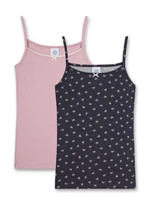 Sanetta 2 Pack Girls Undershirt Dark Gray Rose Plain Leaves 140 152 164 176 - Picture 1 of 3