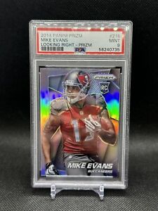 2014 PANINI PRIZM MIKE EVANS, #216, ROOKIE, SILVER PRIZM, LOOK RIGHT, PSA MINT 9