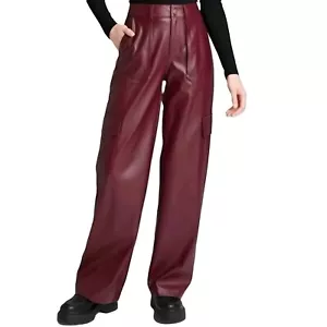 Wild Fable Womens XS Pants Cargo Wide Leg Faux Leather Burgundy Red High Rise - Picture 1 of 6