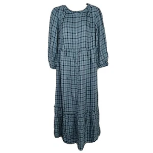 Ingrid Isabel Maternity Button Up Shirt Dress Women Size S Blue Plaid 3/4 Sleeve - Picture 1 of 9