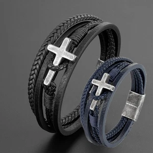 Pulsera Retro de Cuero para Hombre Pulsera Magnética de Acero Inoxidable Colgante Cruz Nueva - Imagen 1 de 16