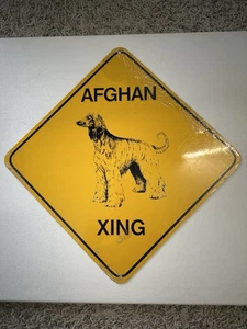 Afghan Dog XING  Crossing Aluminum Metal Sign 11X11 Yellow Safety Animal - Picture 1 of 9