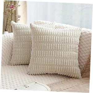 Pack of 2 Corduroy Decorative Throw Pillow 18" x 18" (Pack of 2) Cream White - Picture 1 of 8