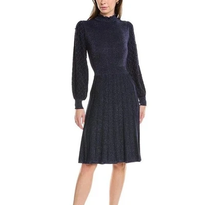 Vestido NANETTE LEPORE Azul Marino Tejido Metálico Manga Larga Perla Fiesta Cóctel Nuevo con Etiquetas XL Foto 1 de 4