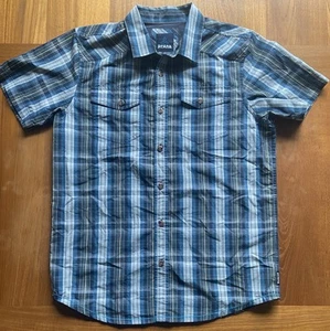 Prana Plaid Shirt Button Up Men M Blue Gray Outdoors Cotton Polyester Blend - Picture 1 of 6