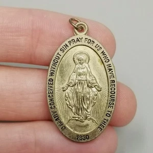 Vintage Wunderbare Maria Anhänger Charm Medaille goldfarben oval 1 Zoll - Bild 1 von 5