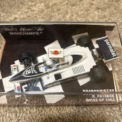 MINICHAMPS Brabham BT50 R. Patrese 1982 Swiss GP 1/43 White Black Miniature Car - Immagine 1 di 4