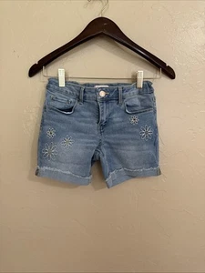 SO Girls Denim Shorts Size 12 Adjustable Waist Flower Embroidered - Picture 1 of 4