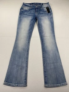 NUEVO CON ETIQUETAS Miss Me Tiro Medio Lavado Ligero Bota Jeans Diseño Azteca Rosa Talla 26" Entrepierna 32" - Imagen 1 de 11
