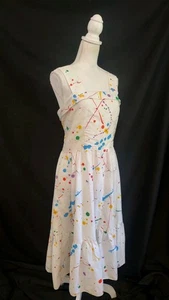 Vestido Vintage Años 80 Pintura Salpicaduras Estampado Clásico Vestido Sol Volantes Dobladillo L - Imagen 1 de 8