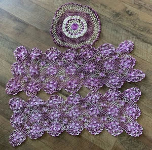 Vintage Lot of (3) Crocheted Purple and White Doilies - Picture 1 of 1