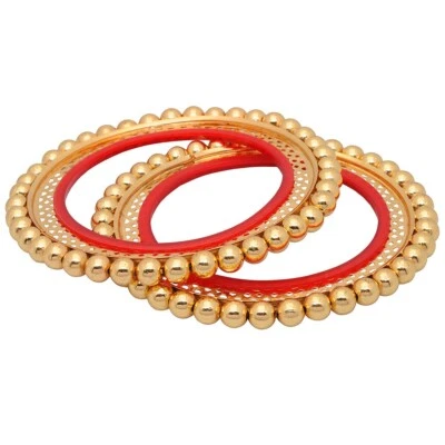 Hermoso par de brazaletes enchapados en oro amarillo GehnaJaipur para niñas/mujeres FB-1077 Foto 1 de 3