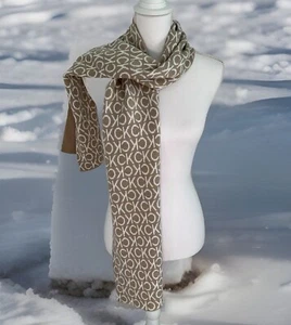 Calvin Klein CK Logo Knit Scarf Beige Tan Logo Reversible 11" x 72" - Picture 1 of 8