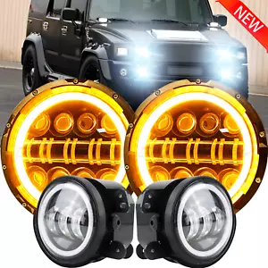 7" Led Headlights + 4" Fog Lights Combo Kit For Hummer H3 H3T Jeep Wrangler JK - Picture 1 of 20